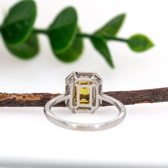 Ceylon Yellow Sapphire Ring in 14K Solid Gold with Natural Diamond Halo - Picture 7 of 8